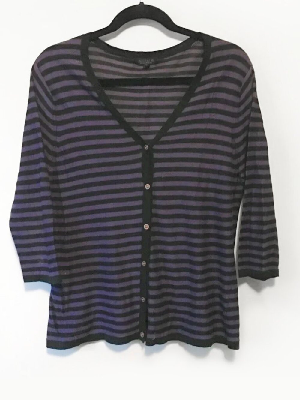 90s Sonia Rykiel JAPAN Silk Purple & Black Striped Button Down Cardigan Designer